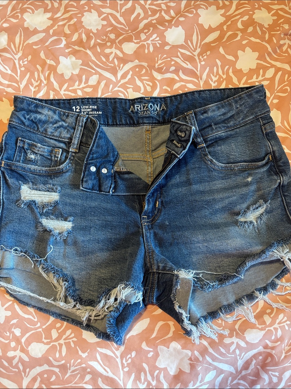 Arizona Jean Company Dark Blue Distressed Denim Shorts